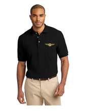 Load image into Gallery viewer, Black polo shirt with aircrew wings logo