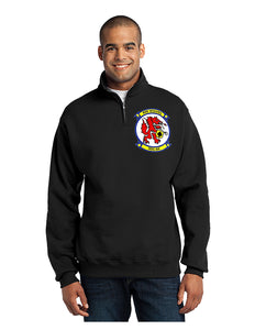 Black quarter zip sweatshirt with HSC-84 Red Wolves logo