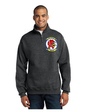 Load image into Gallery viewer, Black heather quarter zip sweatshirt with HSC-84 Red Wolves logo