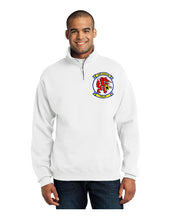 Load image into Gallery viewer, White quarter zip sweatshirt with HSC-84 Red Wolves logo