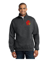 Load image into Gallery viewer, Black Heather quarter zip sweatshirt with Red Wolves logo