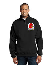 Load image into Gallery viewer, Black quarter zip sweatshirt with HAL-4 Red Wolves logo