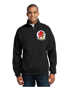 Black quarter zip sweatshirt with HAL-4 Red Wolves logo