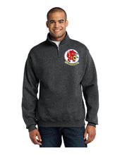 Load image into Gallery viewer, Black Heather quarter zip sweatshirt with HAL-4 Red Wolves logo