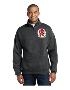 Black Heather quarter zip sweatshirt with HAL-4 Red Wolves logo