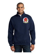 Load image into Gallery viewer, Navy quarter zip sweatshirt with HAL-4 Red Wolves logo