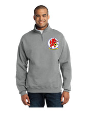 Load image into Gallery viewer, Grey quarter zip sweatshirt with HAL-4 Red Wolves logo