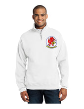 Load image into Gallery viewer, White quarter zip sweatshirt with HAL-4 Red Wolves logo