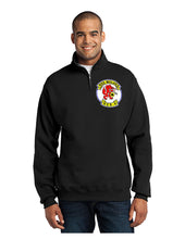 Load image into Gallery viewer, Black quarter zip sweatshirt with HCS-4 Red Wolves logo