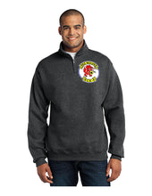 Load image into Gallery viewer, Black heather quarter zip sweatshirt with HCS-4 Red Wolves logo