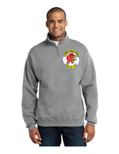 Load image into Gallery viewer, Grey quarter zip sweatshirt with HCS-4 Red Wolves logo