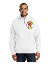 Load image into Gallery viewer, White quarter zip sweatshirt with HCS-4 Red Wolves logo