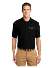 Load image into Gallery viewer, Black polo shirt with naval aviator wings