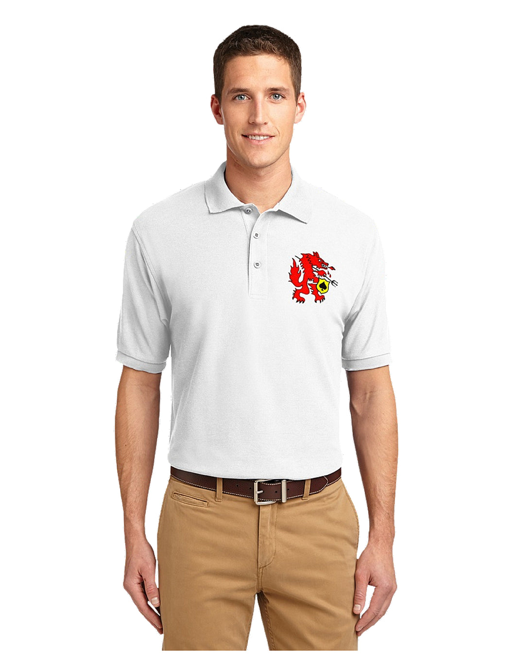 White polo shirt with Red Wolves logo